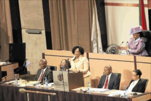 IN THE SPOTLIGHT: Gauteng premier Nomvula Mokonyane delivers the state of the province address. Photo: LEBOHANG MASHILOANE