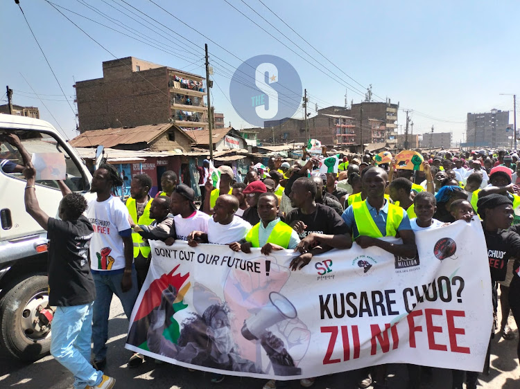 A march to deliver a letter to the Office of the Deputy president highlighting the plight of Education in Mathare as most students are out of school due to lack of school fees on Feb20,2023.