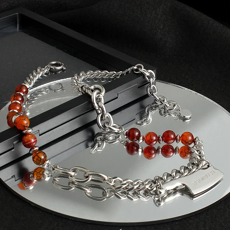 Collar con cuentas de ágata natural para mujer, cadena de clavícula con combinación de costuras, elegante y versátil, ideal para regalo.