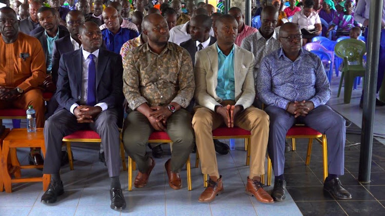 From Left: Chief of Staff Felix Koskei, Uriri MP Mark Nyamita, Kuria East MP Marwa Kitayama and Rongo MP Paul Abuor in Kaler Ward, Migori county