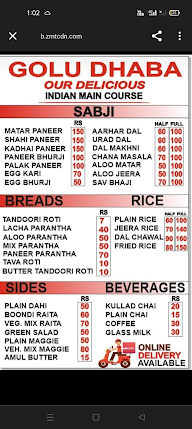 Golu Dhaba menu 1