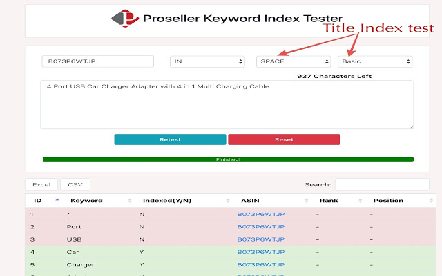 Proseller Amazon Keyword index & Rank tester