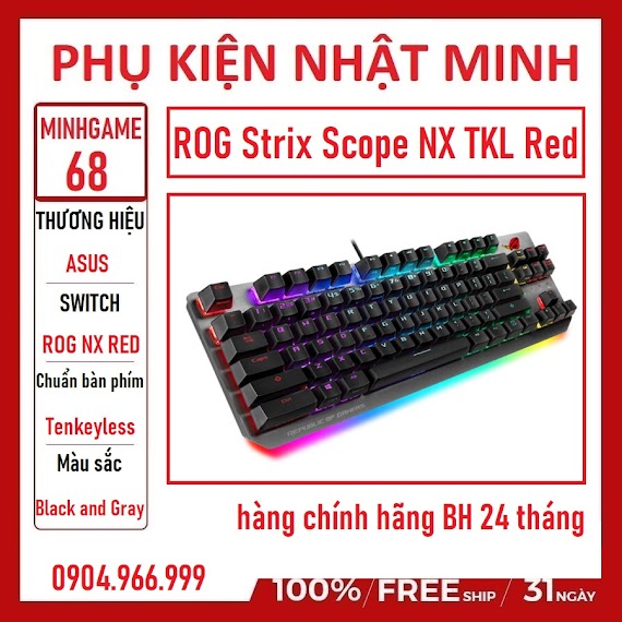 (Siêu Rẻ) Bàn Phím Cơ Asus Rog Strix Scope Nx Tkl - Rog Nx Red Switch Bàn Phím Gaming Chính Hãng Bh 24 Tháng