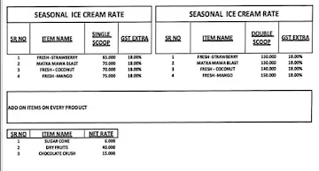 Khatri Bandhu Pot Ice Cream And Mastani menu 