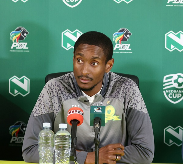 Head coach of Mamelodi Sundowns coach Rulani Mokowena flanked by defenders Grant Kekana and Terrence Mashego ahead of their Nedbank Cup semifinal clash against Stellenbosch on Sunday.