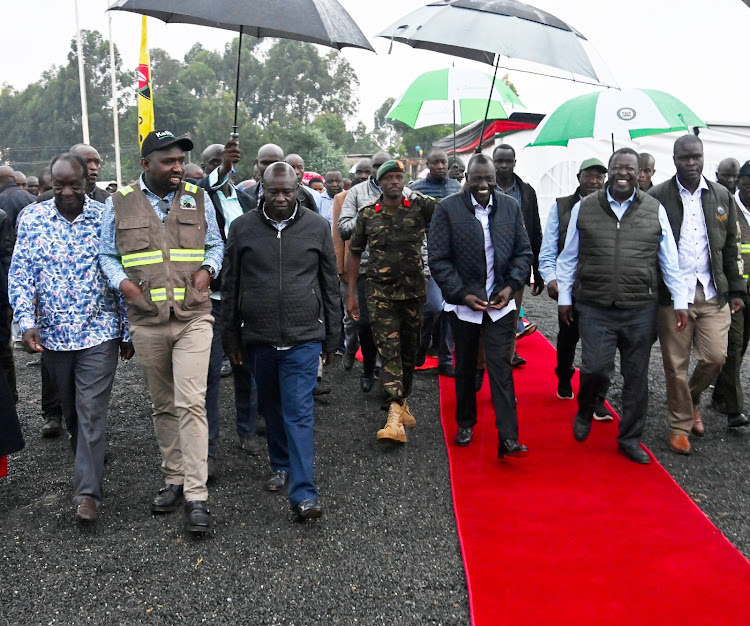 President William Ruto among other leaders during the launch of the construction of the 20.8-Kilometre Mago-Mululu-Wangulu and Lusui-Vokoli roads on August 29, 2023.