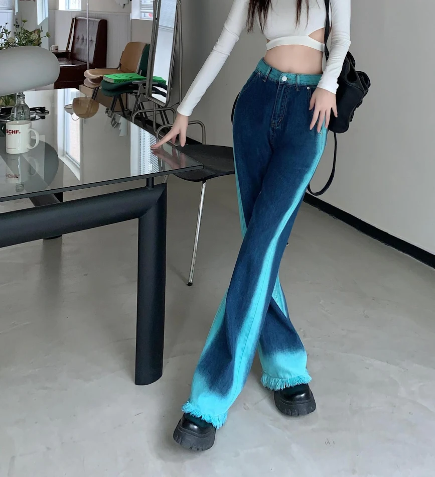 Street Color jeans met wijde pijpen en rafelige zoom