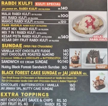 Jai Jawan Stall menu 