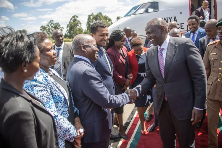 President William Ruto interacts with leaders during his visit in Kakamega on December 8.