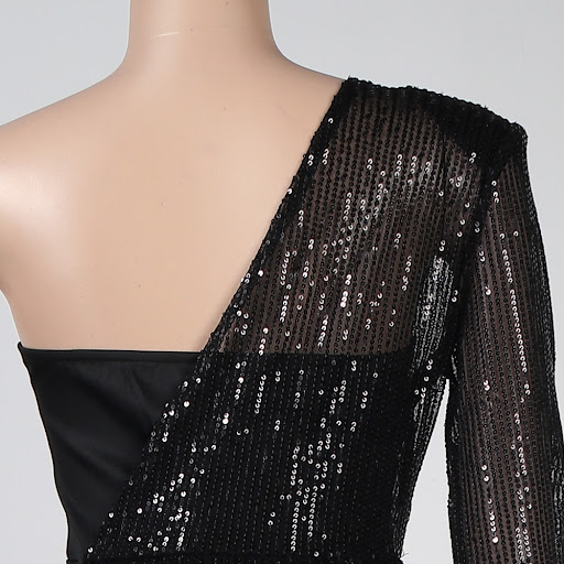 Title 8, Sexy See-through Slim One-shoulder Sequin Jumps...