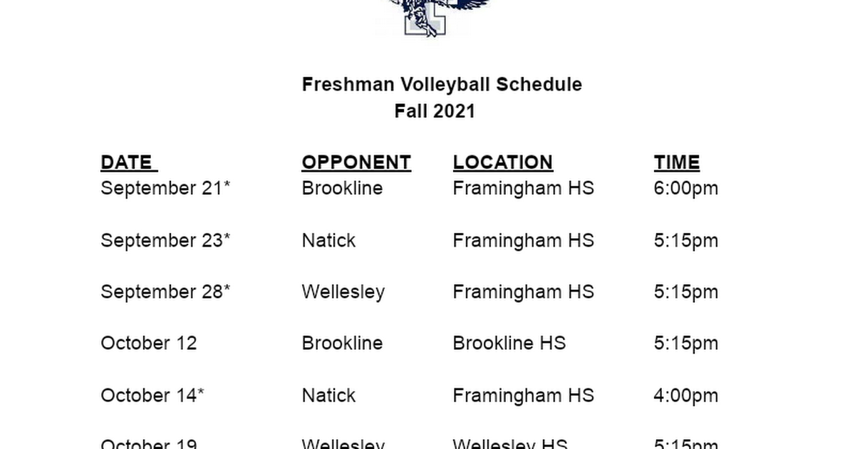 Freshman Girls Volleyball Schedule 2021