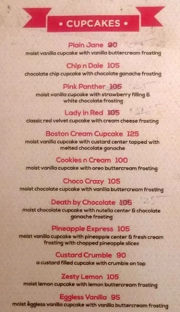 The Cupcake Company menu 