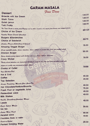 Garam Masala menu 