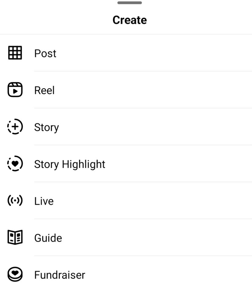 Screenshot showing how to create a new post on Instagram