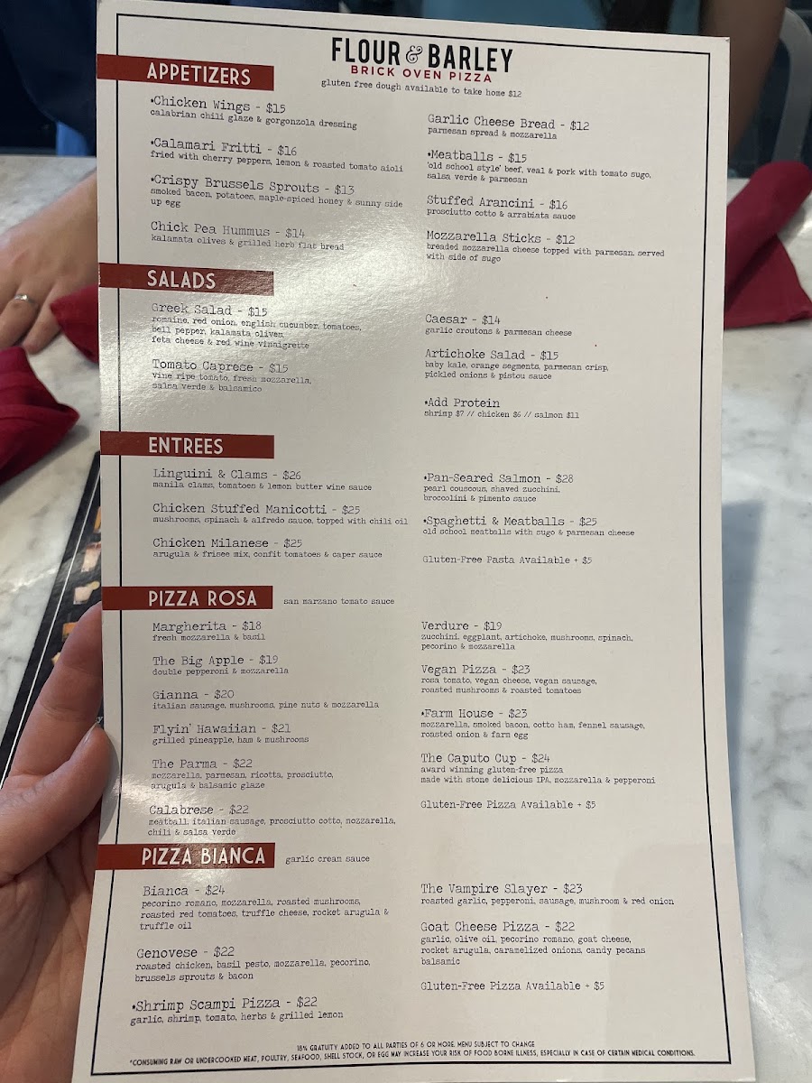 Flour & Barley gluten-free menu