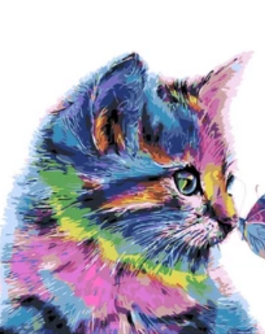 Colorful cat and butterfly oil pain - 2