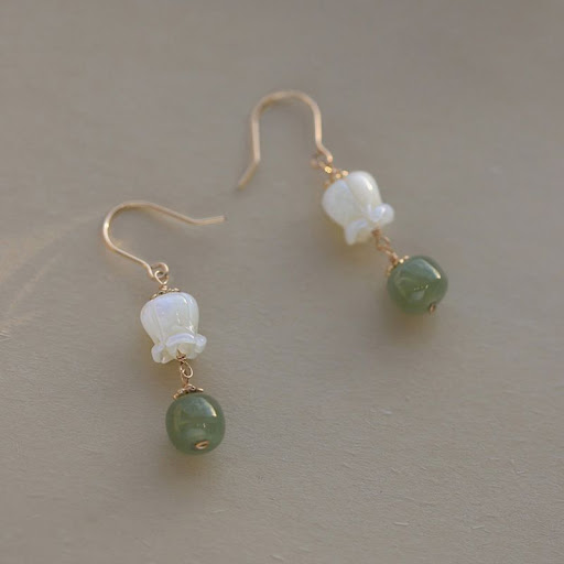 Title 3, Lily Ear Hook Hetian Jade Flower Earrings