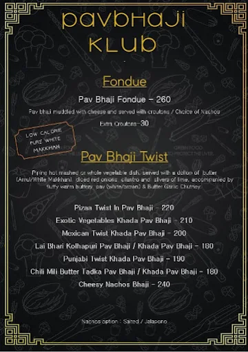 Pavbhaji Klub menu 