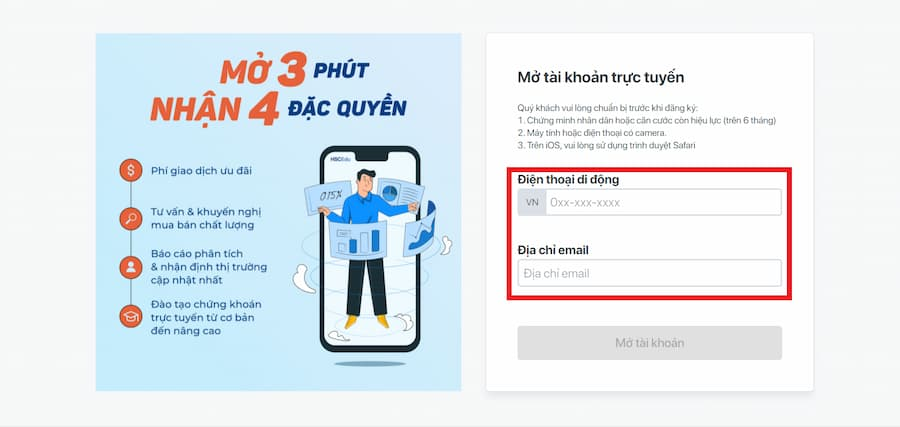 Đăng ký mở tài khoản online tại website HSC online