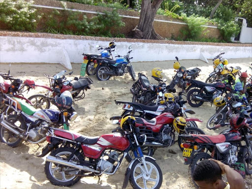 Some of the abandoned motorcycles yesterday as boda boda operators protested against a directive barring them from Old Town in Lamu /CHETI PRAXIDES