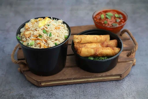 Chicken Spring Roll+Chicken Hakka Noodles /Chicken Fried Rice+Dessert