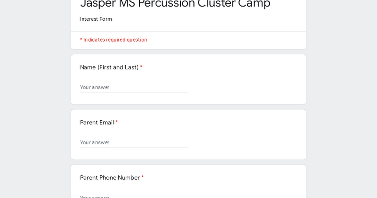 Jasper MS Percussion Cluster Camp