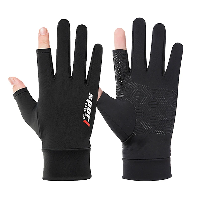 Sun-proof and breathable elastic fishing and cycling gloves for men and women. Perfect for outdoor fitness. Two-finger d