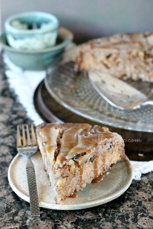 Upside Down Maple Pear Walnut Skillet Cake