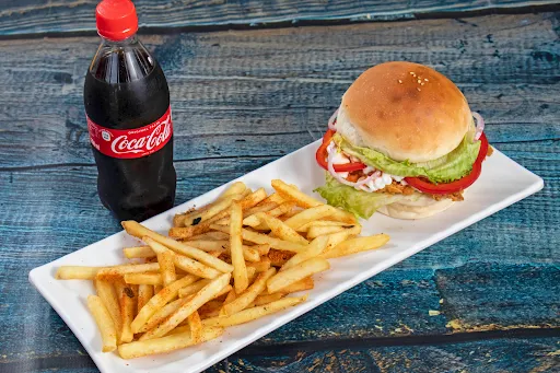 Fried Chicken Burger With French Fries And Pepsi [250 Ml]