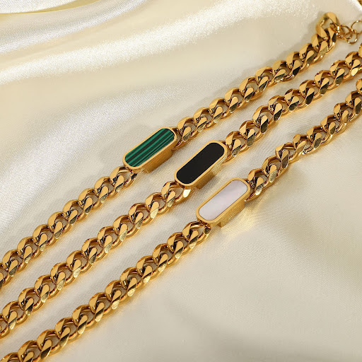 Title 3, Cuban Chain Metal Titanium Steel Gold Plated Br...
