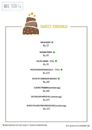 Indie Food Co menu 