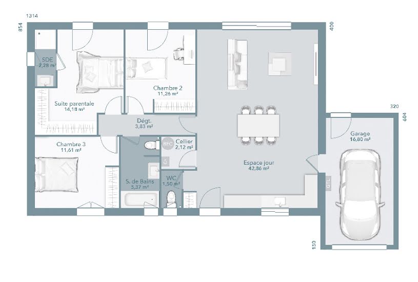  Vente Terrain + Maison - Terrain : 318m² - Maison : 95m² à Montlaur (31450) 
