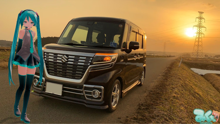 スペーシアカスタムの初音ミク・夕暮れ時・夕暮れと愛車に関するカスタム事例の投稿画像1枚目