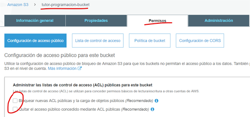 AWS configurar acceso público