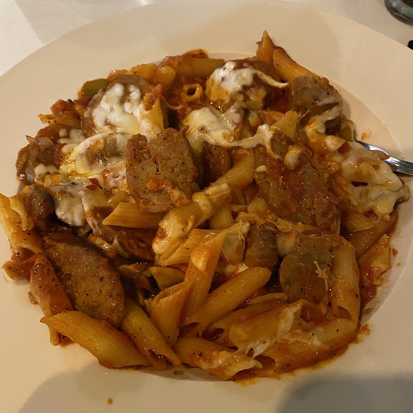 Nikki’s favorite: meatballs, Italian sausage in red sauce and gluten-free pasta