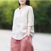 Áo sơ mi nữ cổ trụ linen tay lỡ trẻ trung LAHstore, chất liện linen mềm mát, thời trang phong cách trẻ