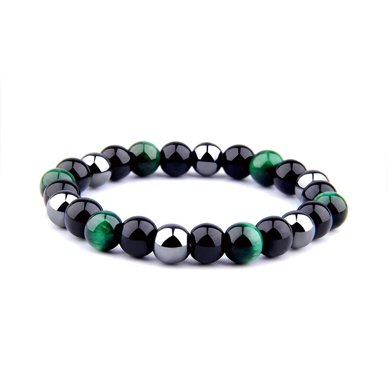 Kwaliteit Tijgeroog & Zwarte Agaat Armband, natuursteen 8mm, handgemaakt ornament, harmonie en energie.