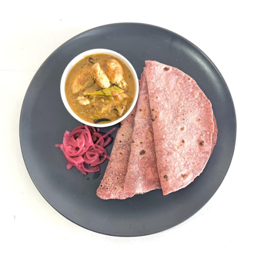 Kadai Fish With Beetroot Chapati And Onion Salad