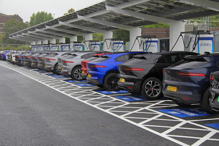 A bevy of electric Jaguar I-Pace models were used to test the new facility with up to 180 charging points. Picture: SUPPLIED