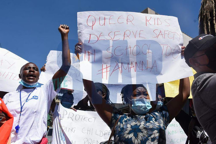 Irene Odweso from feminist for peace and Justice center in a peaceful demonstration with the queer community within Nairobi CBD on January 13, 2021.