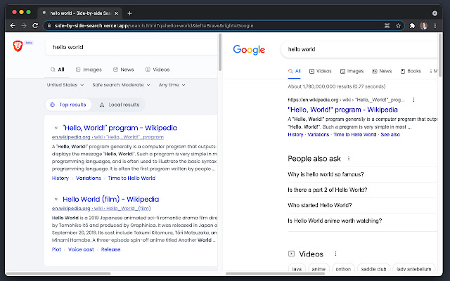 Side-by-side Search chrome extension