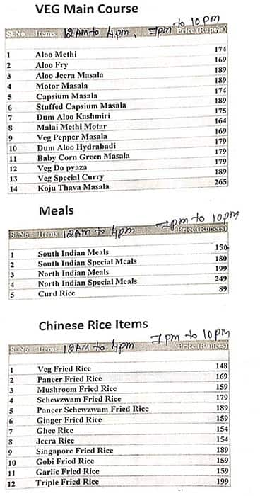 Udupi food park menu 