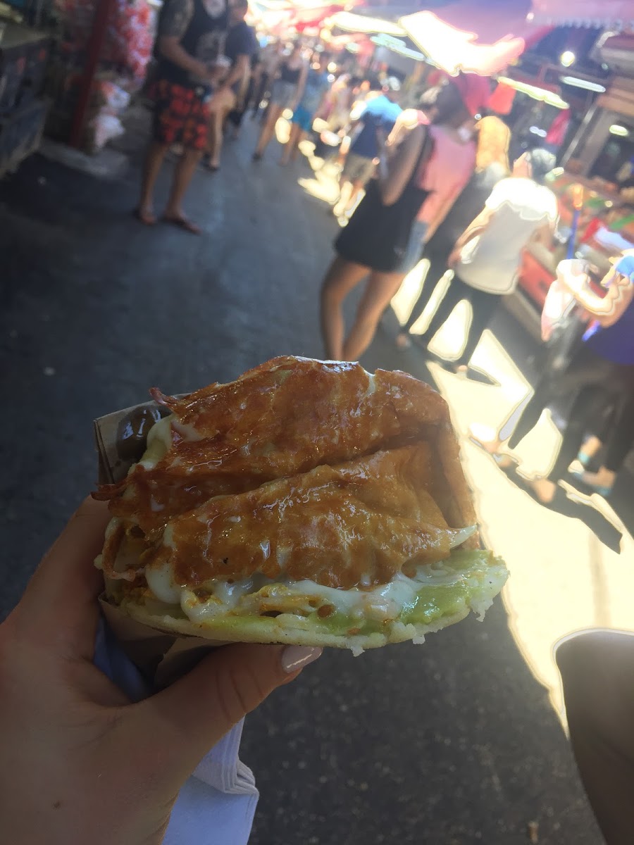 Arepas filled with chicken, avocado, and amazing melted cheese on top. Can’t wait to go back to try something new!