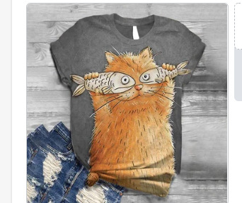 Title 3, Womens Loose Summer Cartoon Printed Short Sleeved