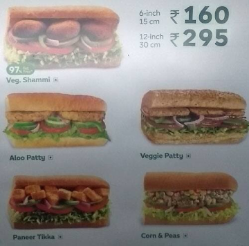 Subway menu 