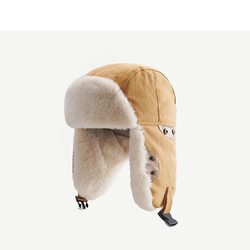 Bonnet coréen d'hiver cyclisme avec protection auditive épaisse coupe-vent style aviateur, idéal pour le froid et le vent.