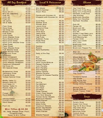 Idli & Dosa Cafe menu 