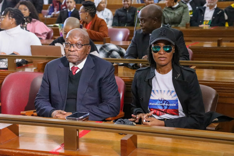 Former president Jacob Zuma and his daughter Duduzile Zuma-Sambudla at the Johannesburg high court on Wednesday.