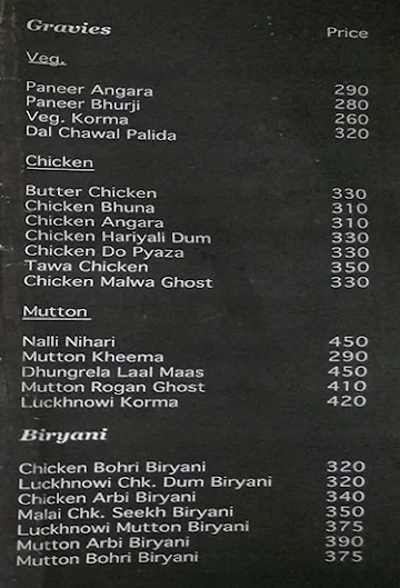 The Thal Co menu 