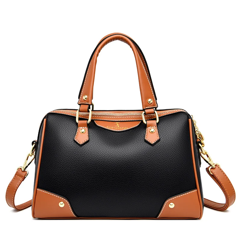 Women's Handbag Large Capacity Contrast Color Soft Leather Spacious and Stylish Perfect for Everyday Use and Travel